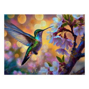 Cherry Blossom Fantasy Sunrise kolibrie Perfect Poster