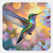 Cherry Blossom Fantasy Sunrise kolibrie Vierkante Sticker (Voorkant)