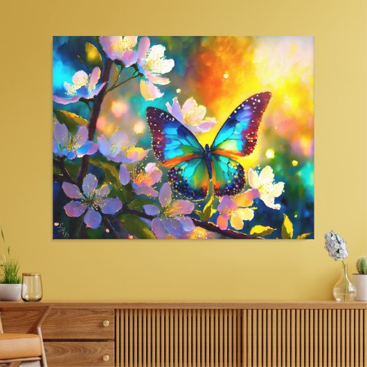 Cherry Blossom Fantasy Sunrise Vlinder Canvas Afdruk (Insitu (Woonkamer))