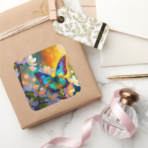 Cherry Blossom Fantasy Sunrise Vlinder Vierkante Sticker
