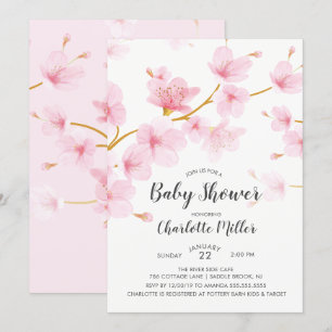 Cherry Blossom Floral Baby shower Invitation Kaart