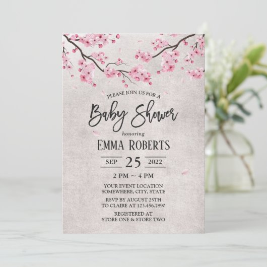 Cherry Blossom  Floral Baby shower Kaart (Staand voorkant)