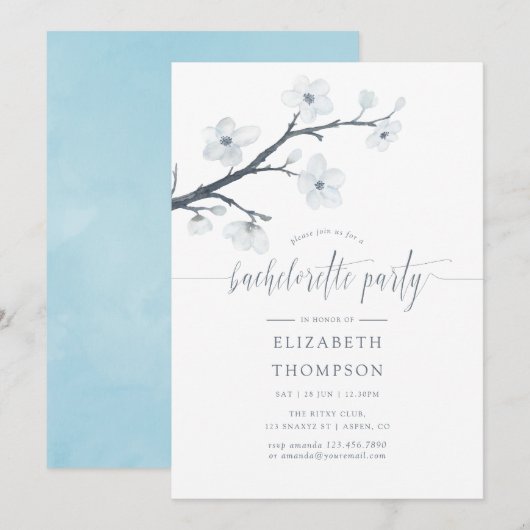 Cherry Blossom Floral Bachelorette Party Invite Kaart (Voorkant / Achterkant)