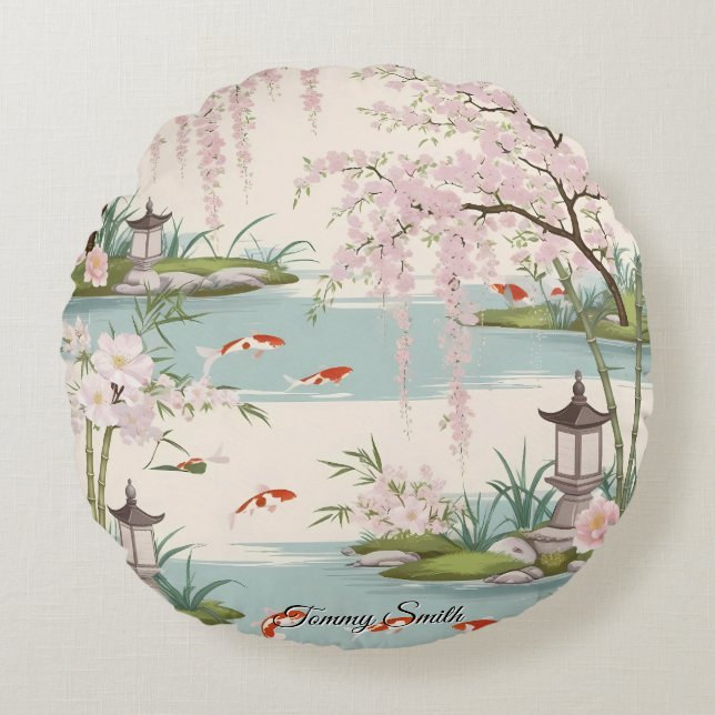  Cherry Blossom Floral Charm Rond Kussen (Voorkant)