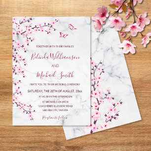 Cherry Blossom   Floral Marmer Wedding Kaart