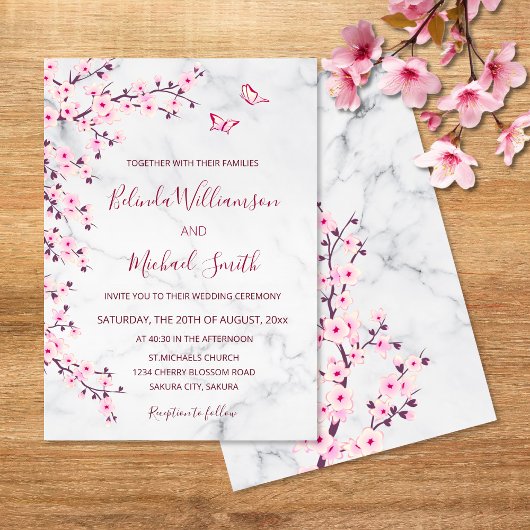 Cherry Blossom | Floral Marmer Wedding Kaart