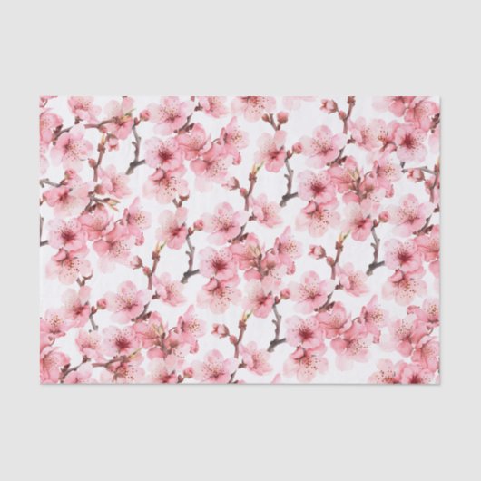 Cherry Blossom | Floral Pink White Tissuepapier (Voorkant)