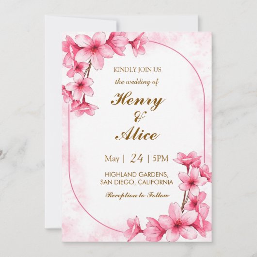 Cherry Blossom Floral Wedding Invitation (Devant)