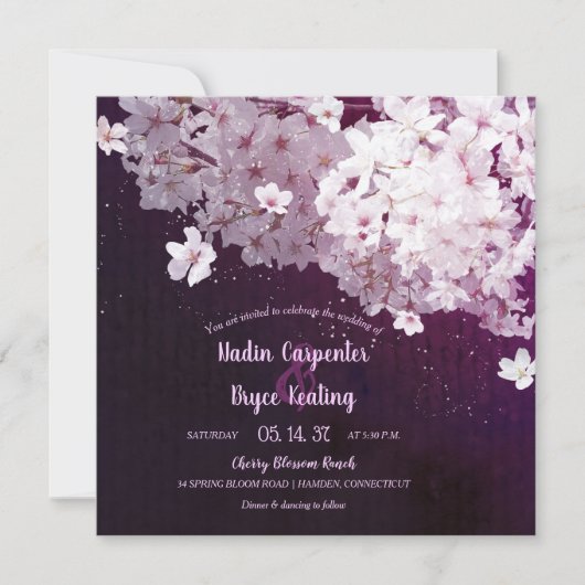 Cherry Blossom Floral Wedding Invitation Kaart (Voorkant)