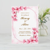 Cherry Blossom Floral Wedding Invitation Kaart (Staand voorkant)