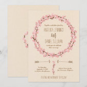 Cherry Blossom Flower Wreath Rustic Wedding Kaart (Voorkant / Achterkant)