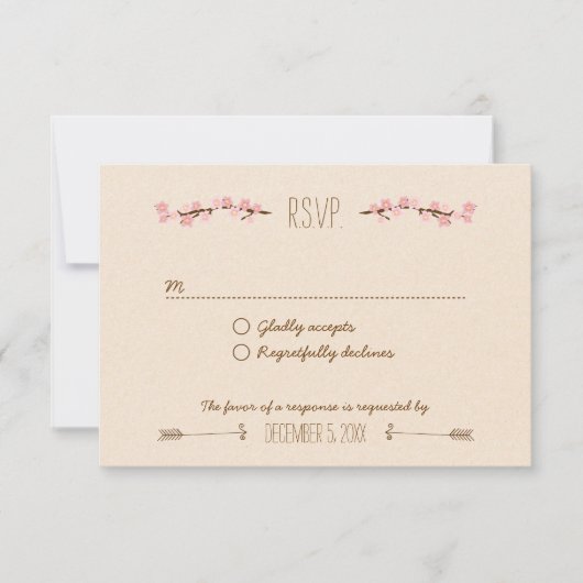 Cherry Blossom Flower Wreath Rustic Wedding RSVP Kaartje (Voorkant)