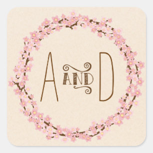 Cherry Blossom Flower Wreath Rustic Wedding Vierkante Sticker