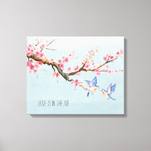 Cherry Blossom Flowers and Birds Canvas Afdruk