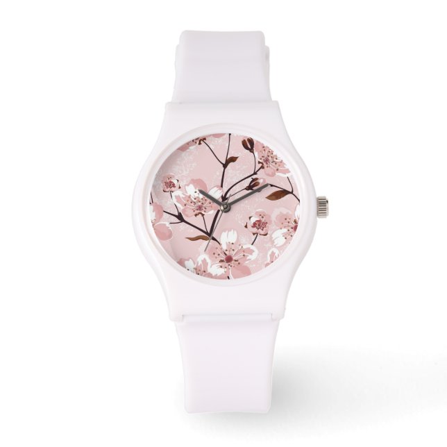 Cherry Blossom Flowers Pattern Horloge (Voorkant)