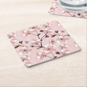 Cherry Blossom Flowers Pattern Vierkante Kartonnen Onderzetter (Schuin)