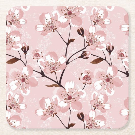 Cherry Blossom Flowers Pattern Vierkante Kartonnen Onderzetter (Voorkant)