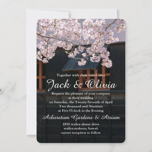 Cherry Blossom Flowers Wedding Invitation Kaart (Voorkant)