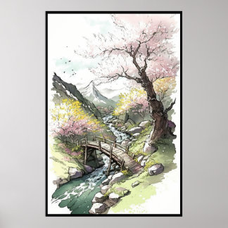 Cherry Blossom Forest in Bloom op de lentaander Poster