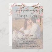 Cherry Blossom Foto QR Code Huwelijk Kaart (Voorkant / Achterkant)