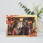 Cherry Blossom Foto Tibetaanse bruiloft Bedankkaart (Staand voorkant)