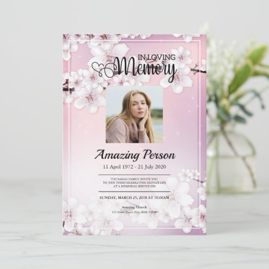 Cherry blossom Funeral order of service Invitation Kaart (Staand voorkant)