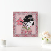 Cherry Blossom Geisha Vierkante Klok (Huis)