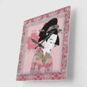 Cherry Blossom Geisha Vierkante Klok (Hoek)