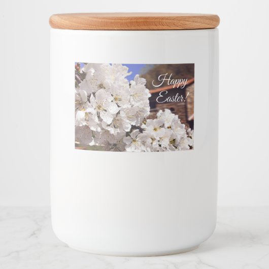 Cherry Blossom. Gelukkig Pasen Voedselcontainer Etiket (Voorkant)