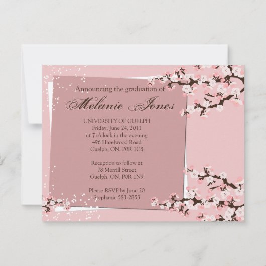 Cherry Blossom Grad Faire-part & Invitation (Dos)