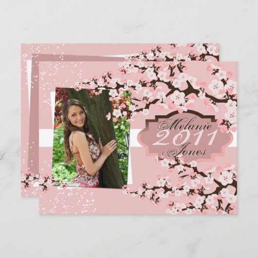 Cherry Blossom Grad Faire-part & Invitation (Devant / Derrière)