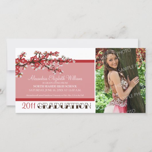Cherry Blossom Graduation Faire-part (rouge) (Devant)