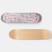 Cherry Blossom Gray Pink Asia Floral Skateboard (Horizontaal)