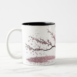 Cherry Blossom Harmony – Elegant Tweekleurige Koffiemok