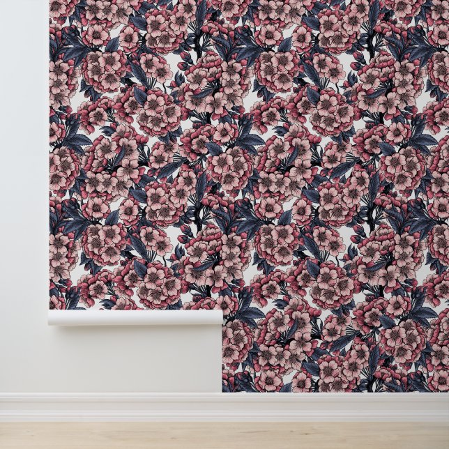Cherry blossom in pink and blue behang (Applicatie)