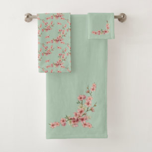 Cherry Blossom in Pink en Blauwgroen Bad Handdoek