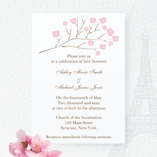 Cherry Blossom in Pink Wedding Kaart