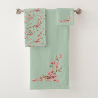 Cherry Blossom in roze en Blauwgroen Bad Handdoek