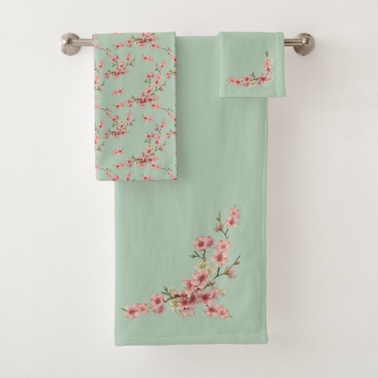Cherry Blossom in roze en Blauwgroen Bad Handdoek (Insitu)