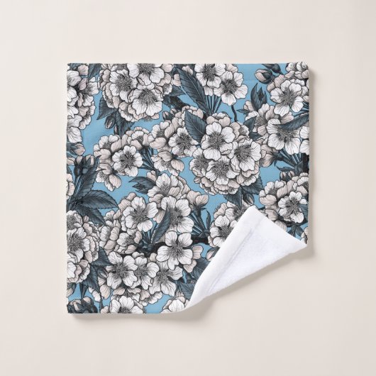 Cherry blossom in white and blue (Gant de toilette)