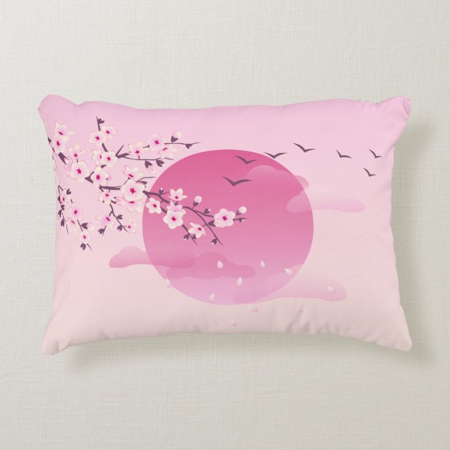 Cherry Blossom Japans landschap Roze Accent Kussen (Voorkant)