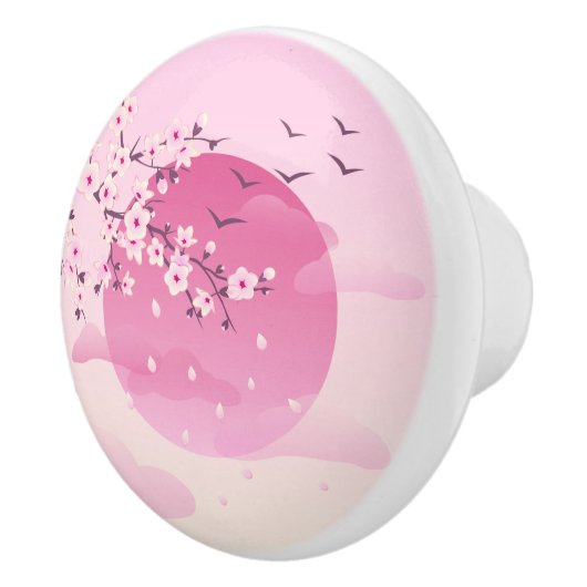 Cherry Blossom Japans landschap Roze meisje Keramische Knop (Rechts)