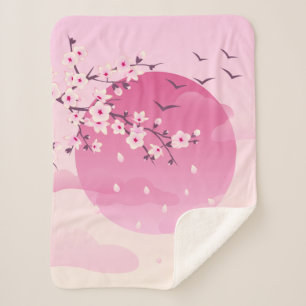 Cherry Blossom Japans landschap Roze Sherpa Deken