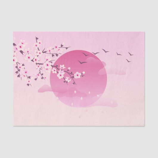 Cherry Blossom Japans landschap Roze Tissuepapier (Voorkant)