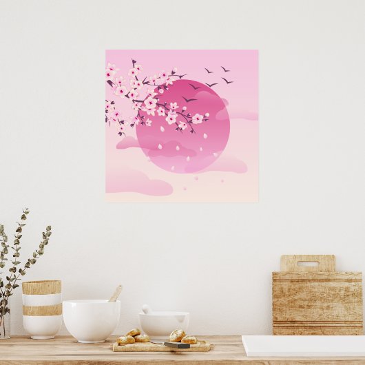 Cherry Blossom Japans landschapsroze Poster (Keuken)