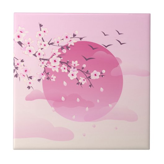 Cherry Blossom Japans landschapsroze Tegeltje (Voorkant)