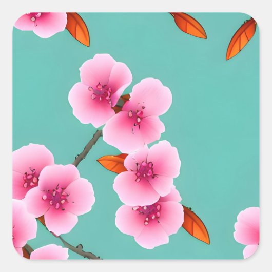 Cherry Blossom Japans Pattern Vierkante Sticker (Voorkant)