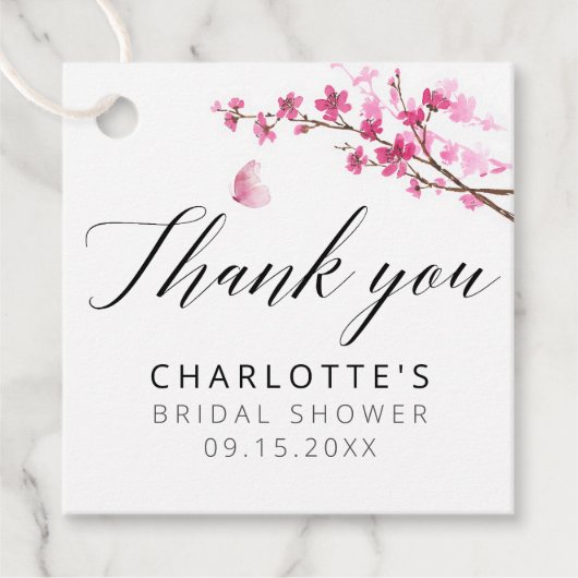 Cherry Blossom Kalligrafie Roze Dank u Bedankjes Labels (Voorkant)