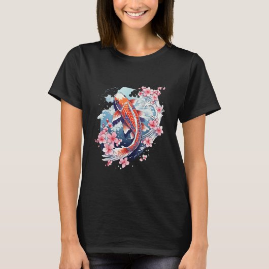 Cherry Blossom Koi Carp Fish Japanese Sakura Graph T-shirt (Voorkant)