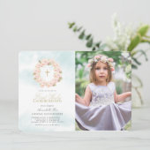 Cherry Blossom Krans Foto Eerste Heilige Communie Kaart (Staand voorkant)